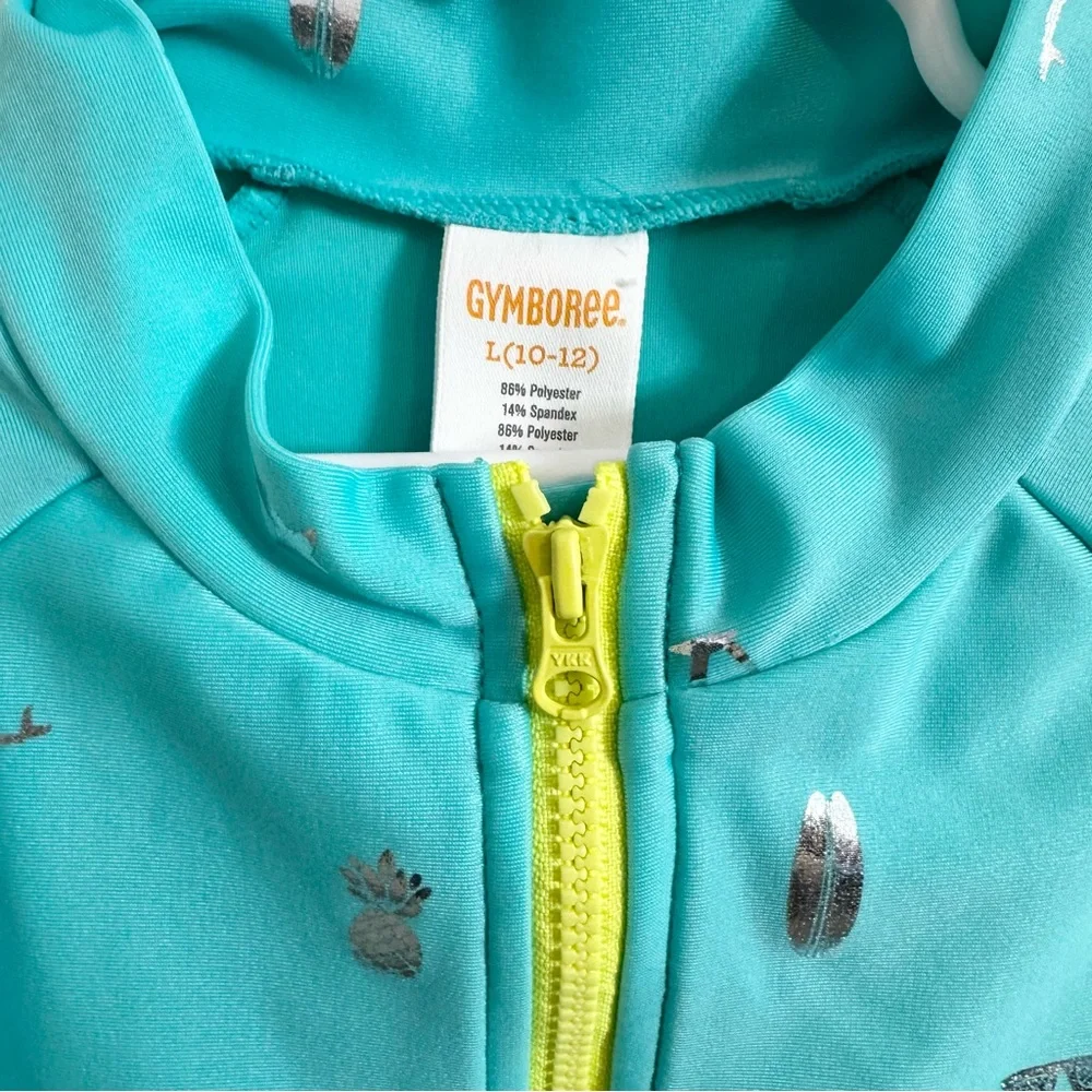 Gymboree Girls Kid Swim Top UPF 50+ UV Protection‎ Shirt Blue Silver L/10-12